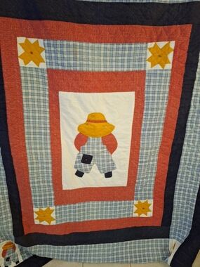 Handmade Patchwork Comforter in Red, Blue, Yellow